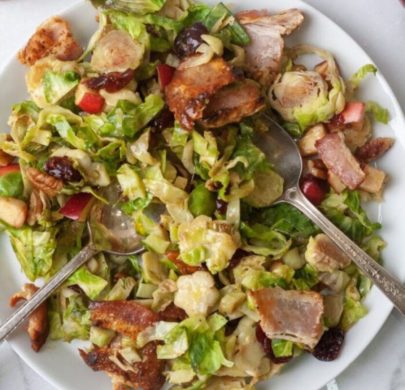 WHOLE30 BRUSSELS SPROUTS BACON SALAD WITH APPLE CIDER VINAIGRETTE