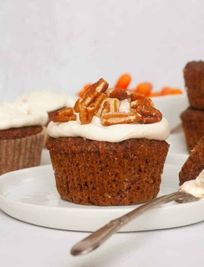 Gluten free carrot cake cupcakes with frosting