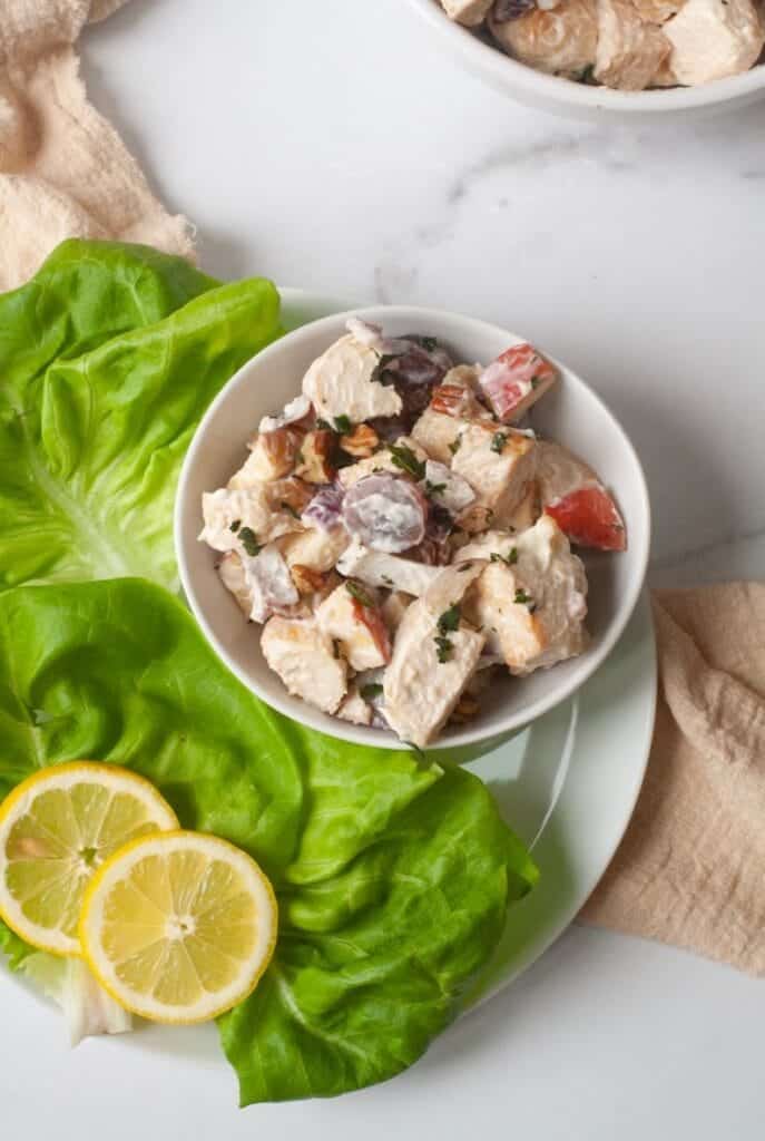 A bowl filled with Paleo chicken salad.