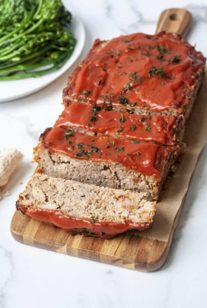 Almond flour meatloaf on cutting board