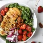 Whole30 salad with grilled chicken and strawberries