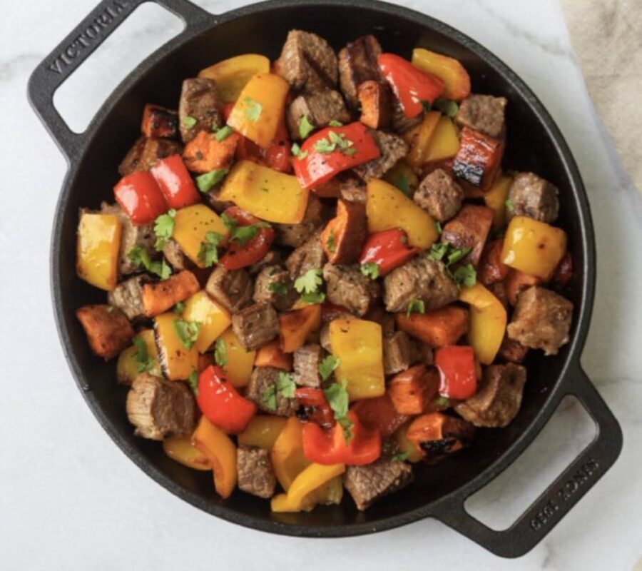 Whole30 Garlic Steak Bites With Sweet Potatoes And Peppers Organically Addison