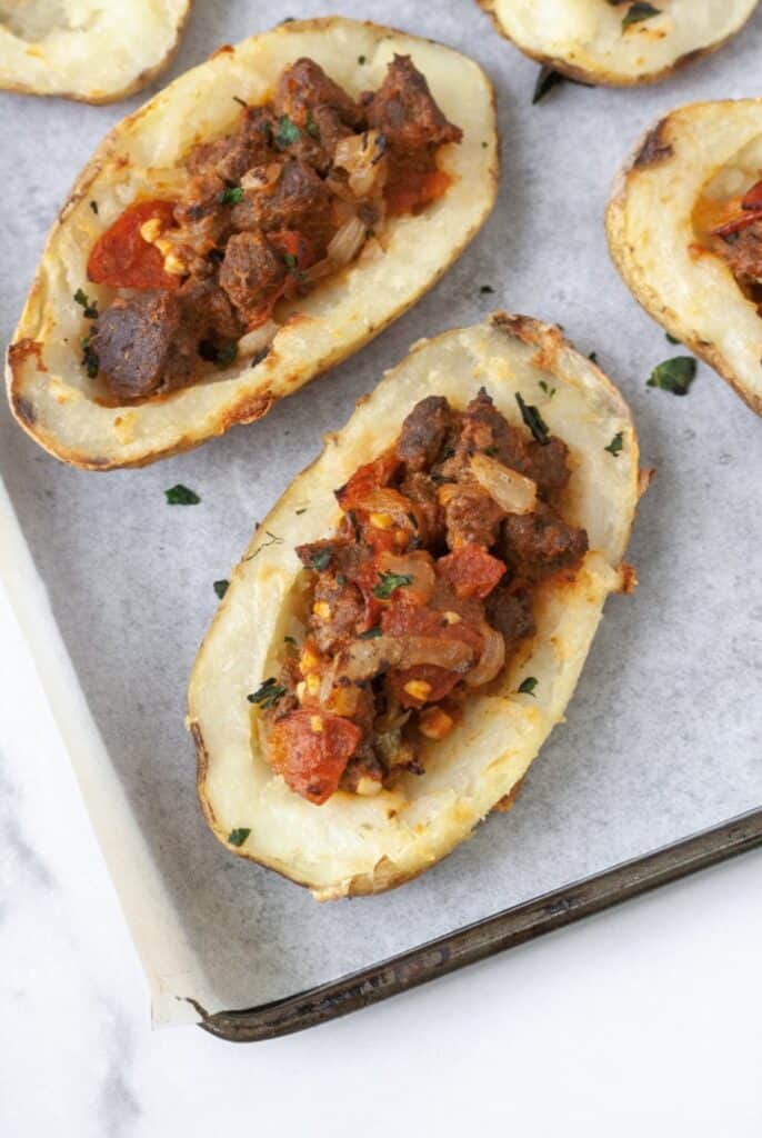 Potato skins with pizza filling