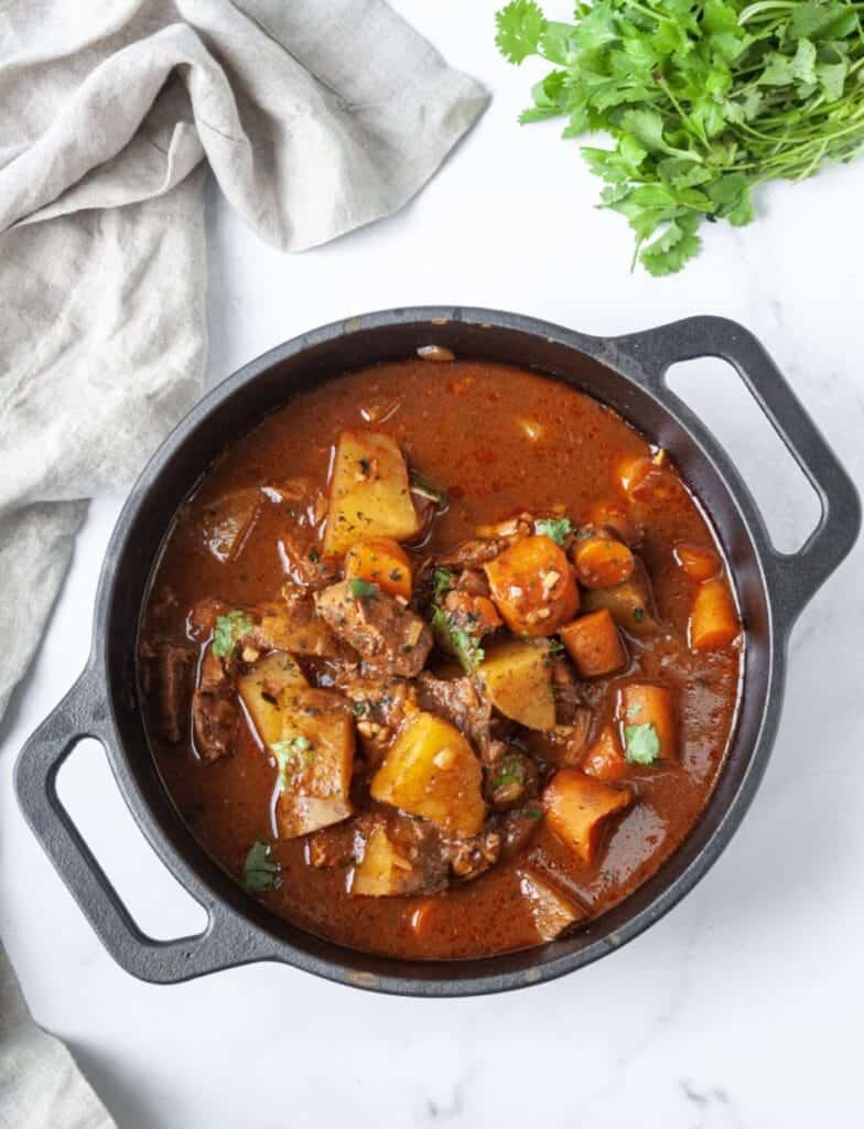 Whole30 beef stew in pot