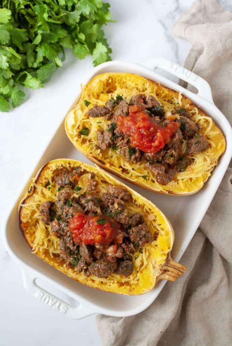 WHOLE30 TACO STUFFED SPAGHETTI SQUASH - Organically Addison