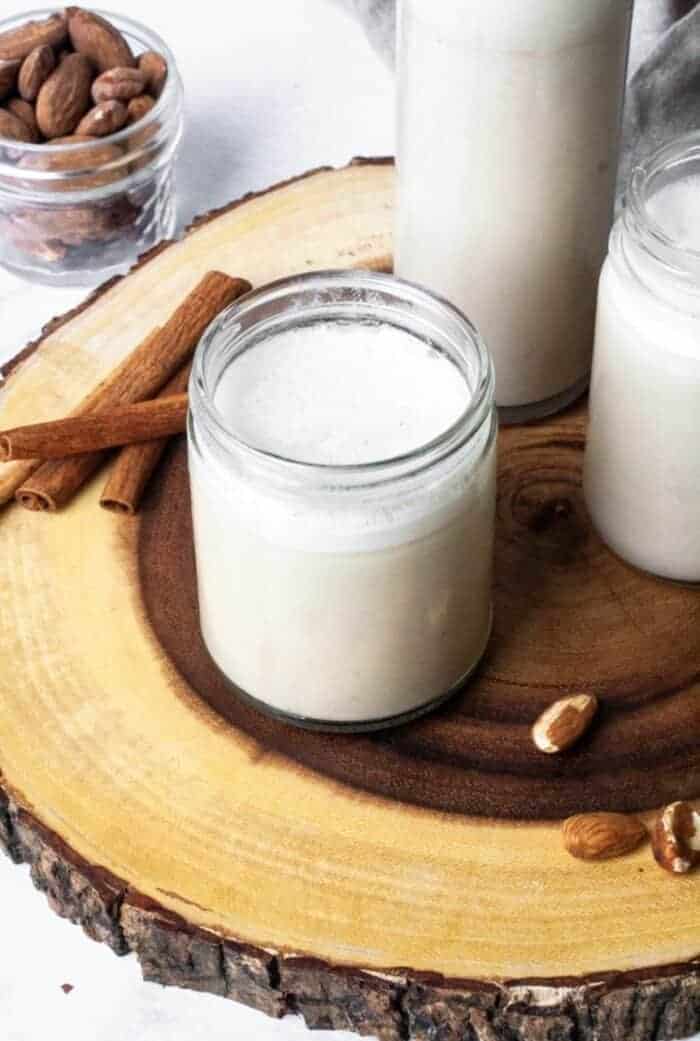 Almond milk in a glass jar