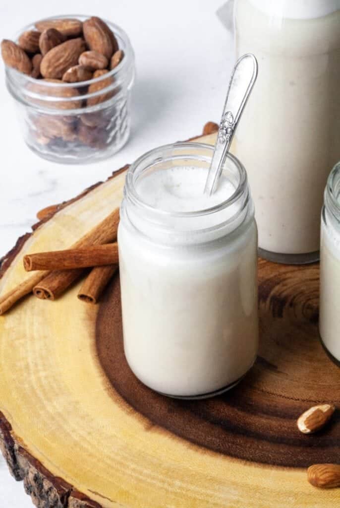 Whole30 almond milk in a jar