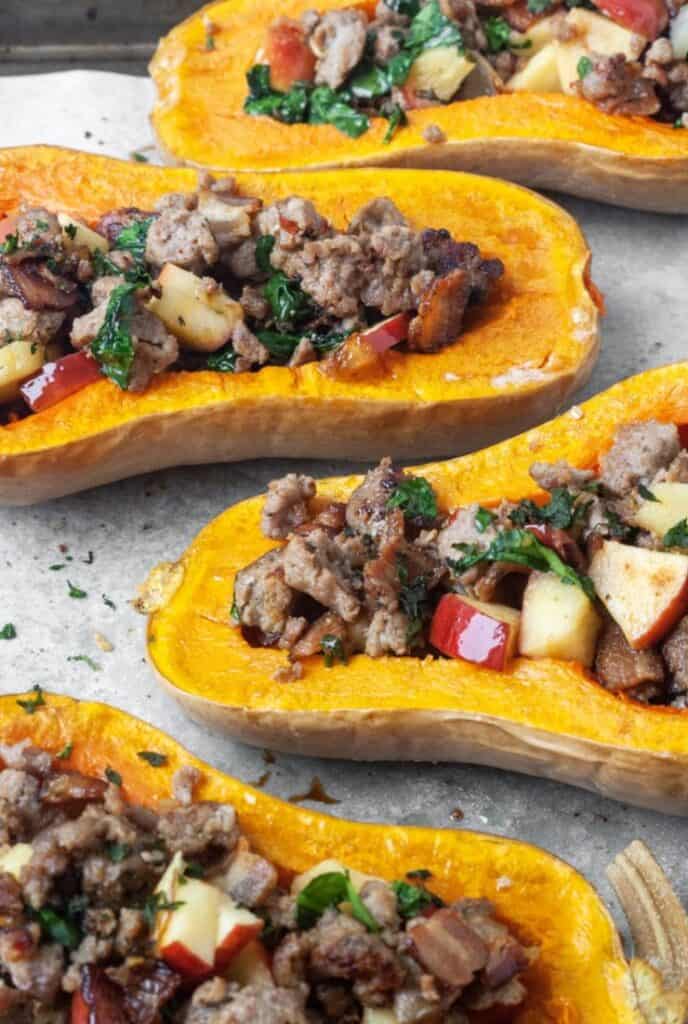 WHOLE30 SAUSAGE APPLE STUFFED BUTTERNUT SQUASH - Organically Addison