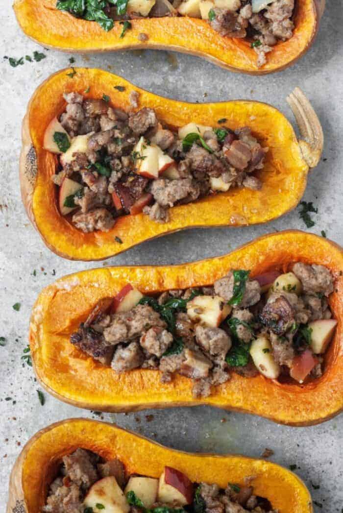 WHOLE30 SAUSAGE APPLE STUFFED BUTTERNUT SQUASH - Organically Addison