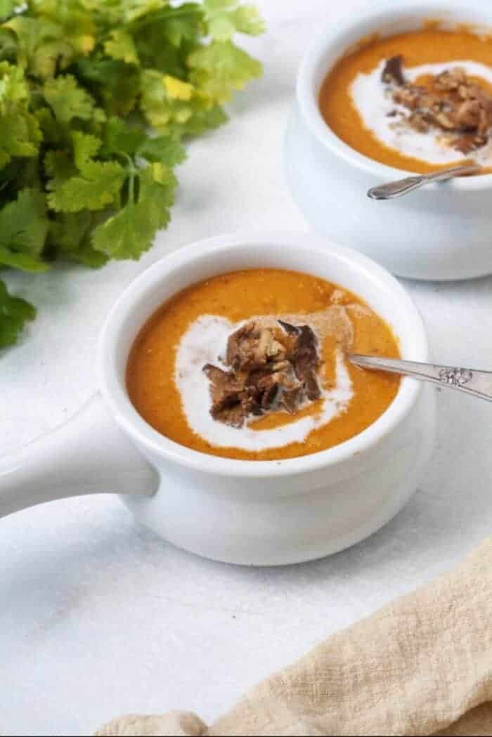 Whole30 butternut squash soup with coconut milk and bacon