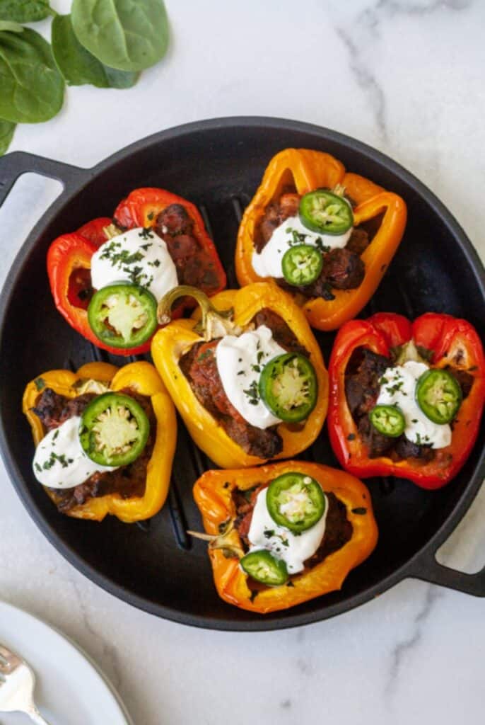 Whole30 stuffed peppers with taco meat