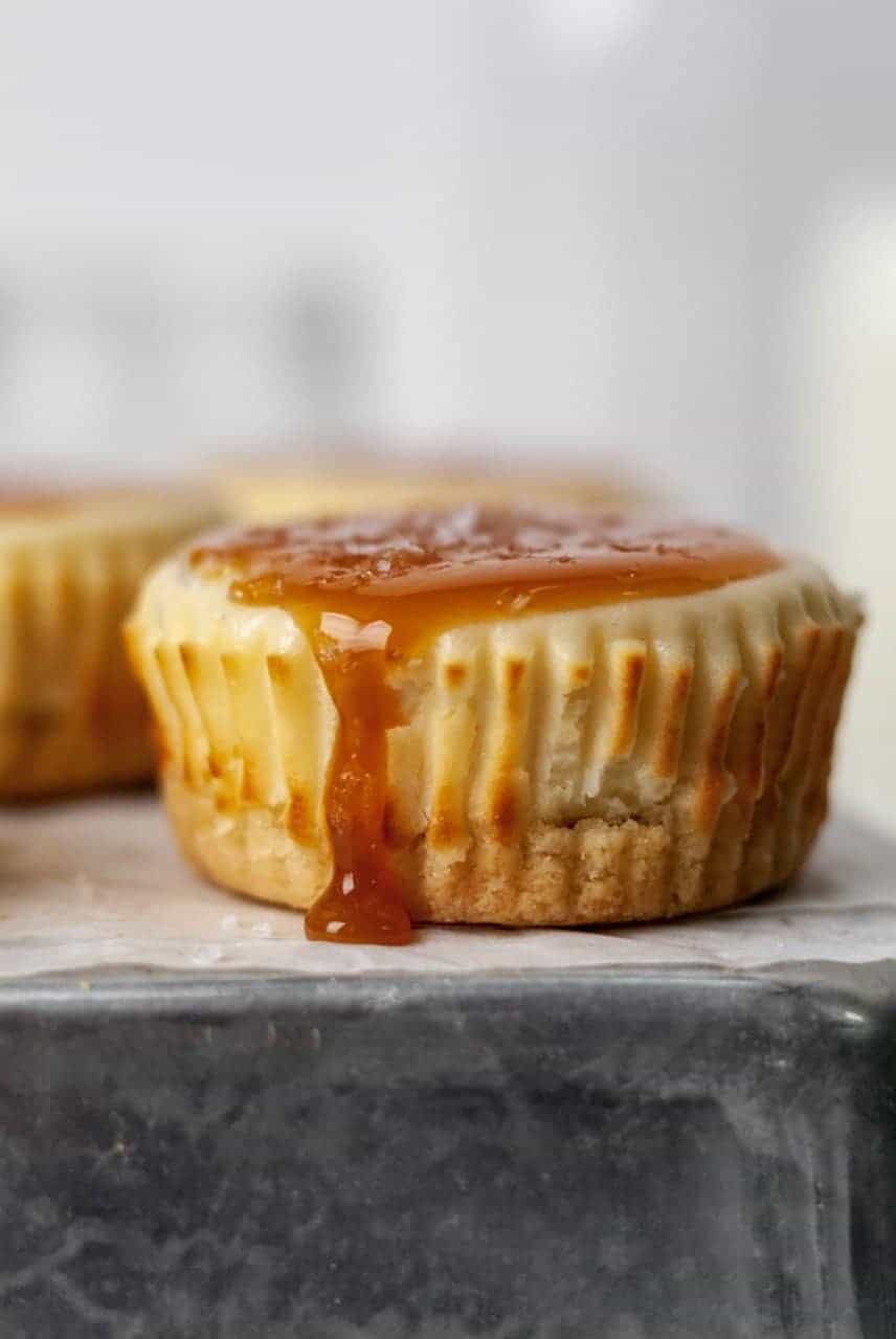 Mini Paleo cheesecake with salted caramel topping