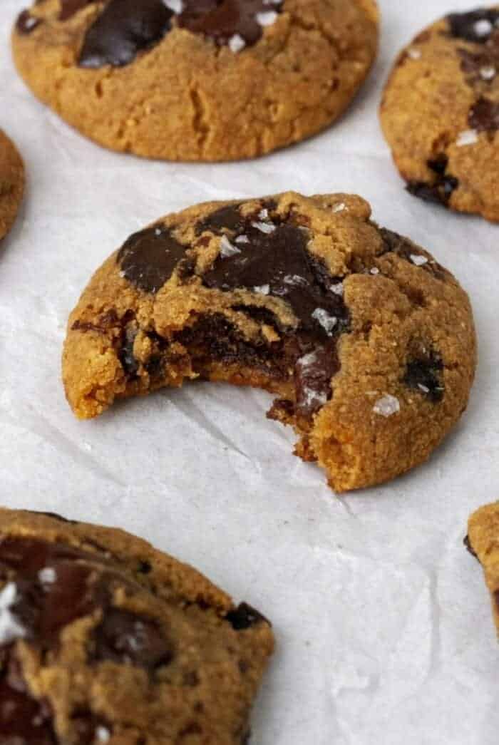Paleo Orange Chocolate Chip cookies on a white backdrop.