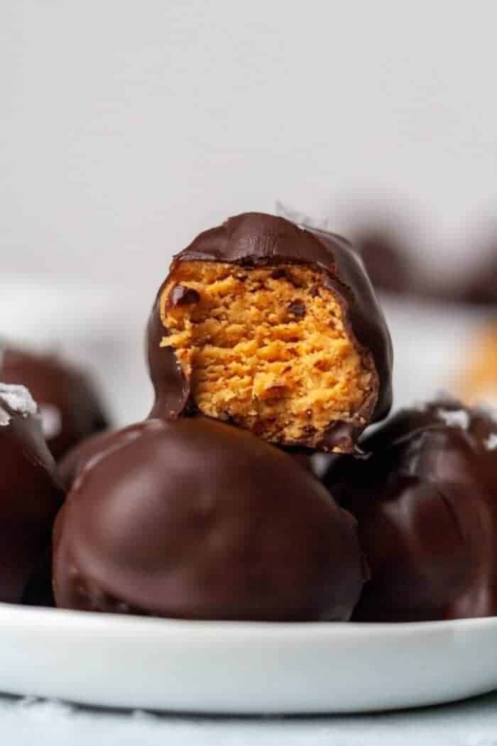 Paleo Chocolate Covered Almond Butter Balls - Organically Addison Desserts