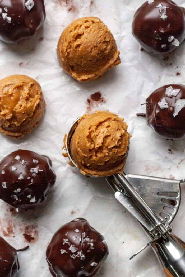 16. Paleo Chocolate Covered Almond Butter Balls