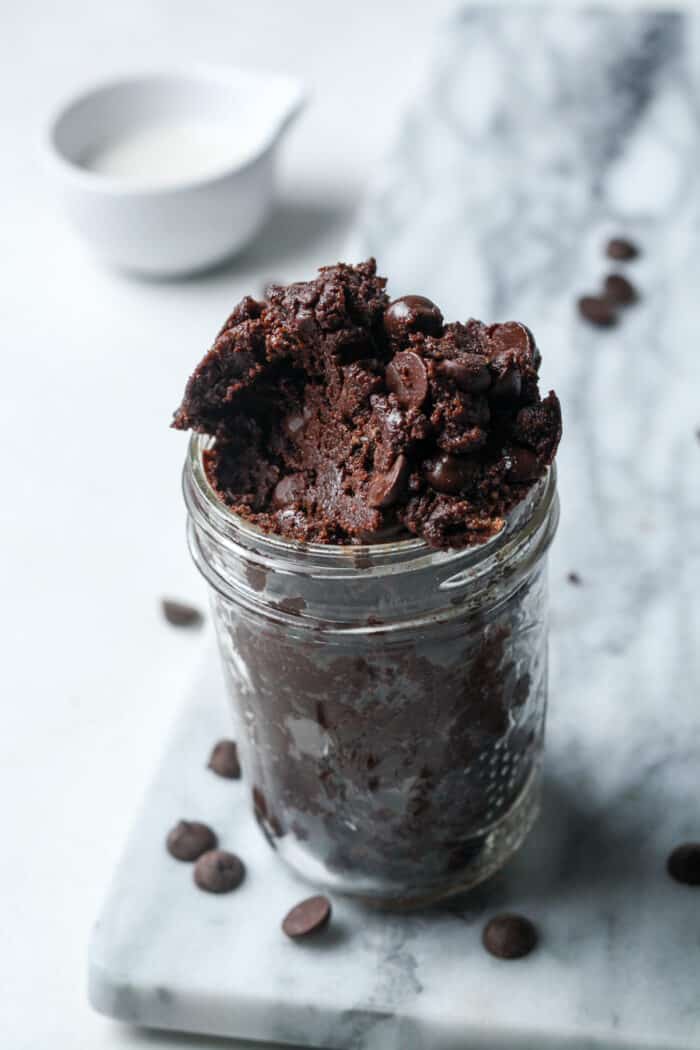 Edible brownie batter in jar