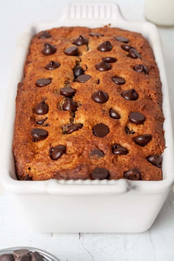 A loaf of Paleo chocolate chip banana bread.
