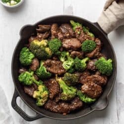 Whole30 beef and broccoli in skillet