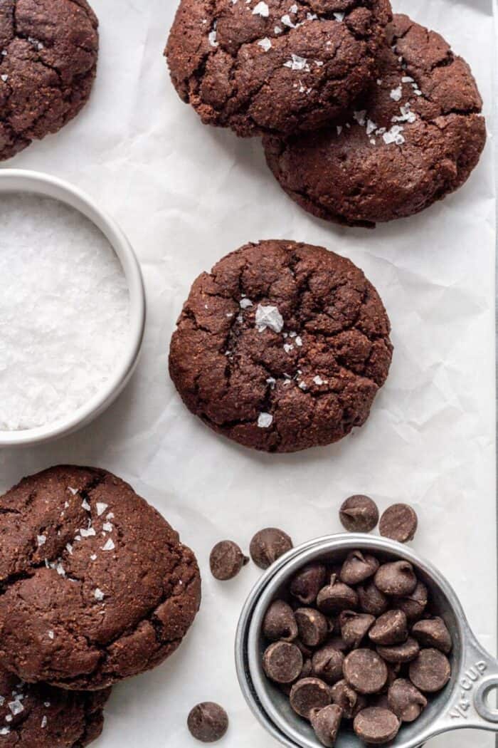 Paleo Brownie cookies on parchment paper.