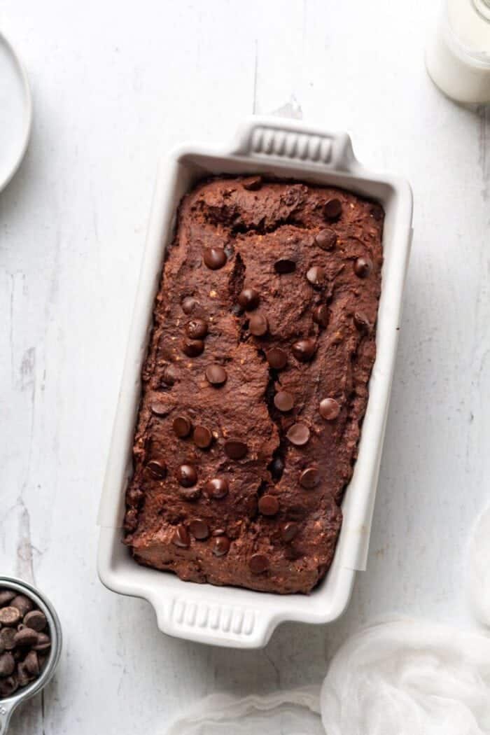 A loaf of Paleo Double Chocolate Banana Bread.