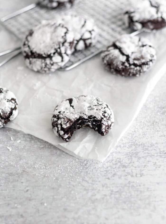 Gluten free chocolate crinkle cookie with milk.