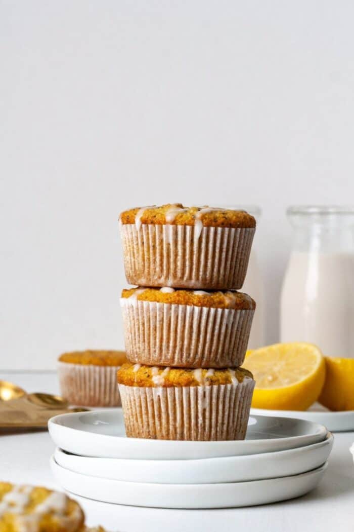 Paleo Lemon Poppy Seed muffins topped with melted coconut butter.