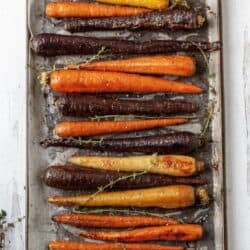 Air Fryer carrots on a baking sheet.
