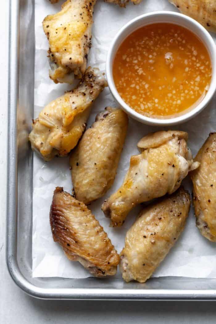 Wings with honey garlic sauce.