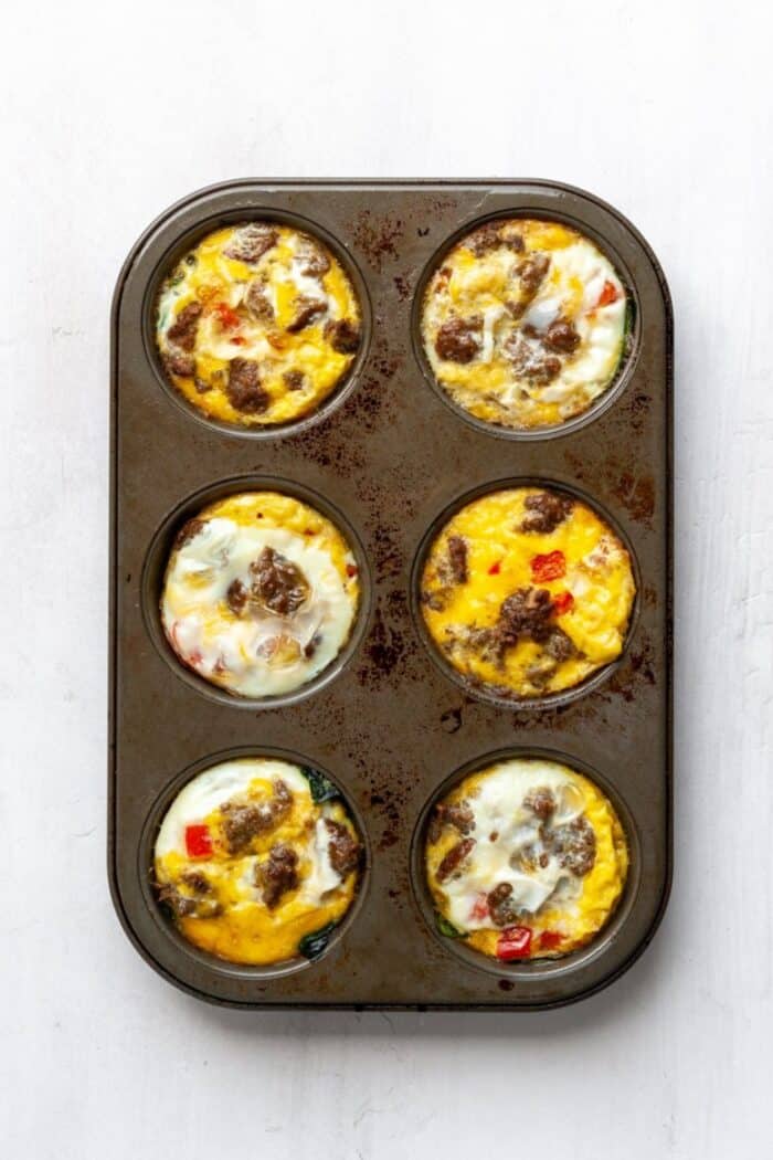 Muffin tray with Whole30 egg muffins.