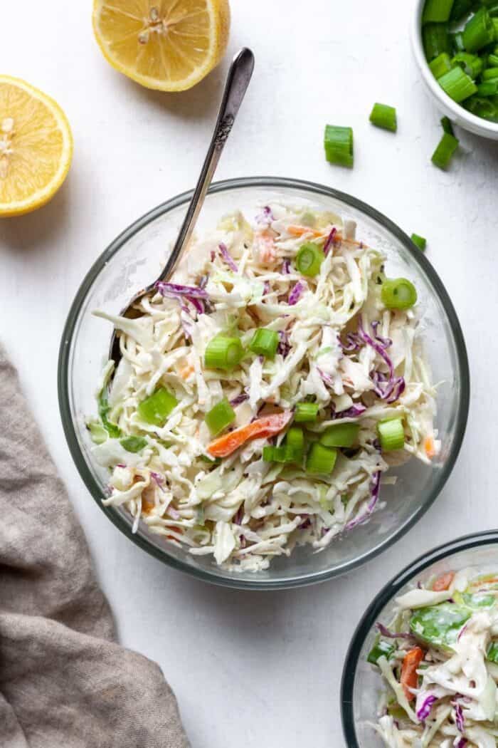 A bowl filled with Whole30 Coleslaw.