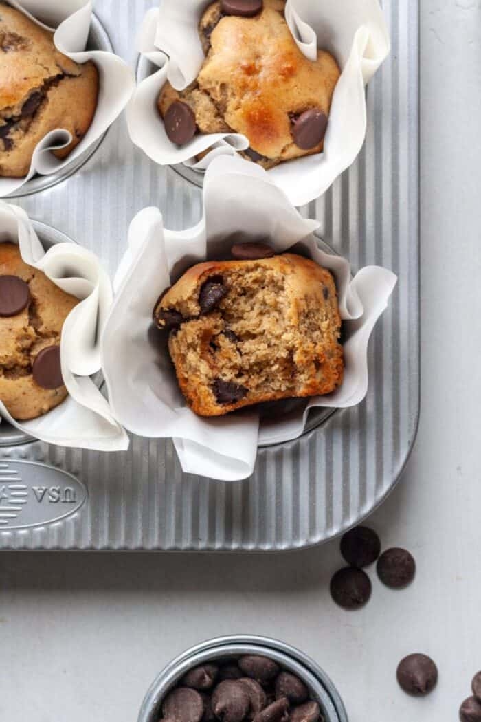 Almond banana muffins with paper liners