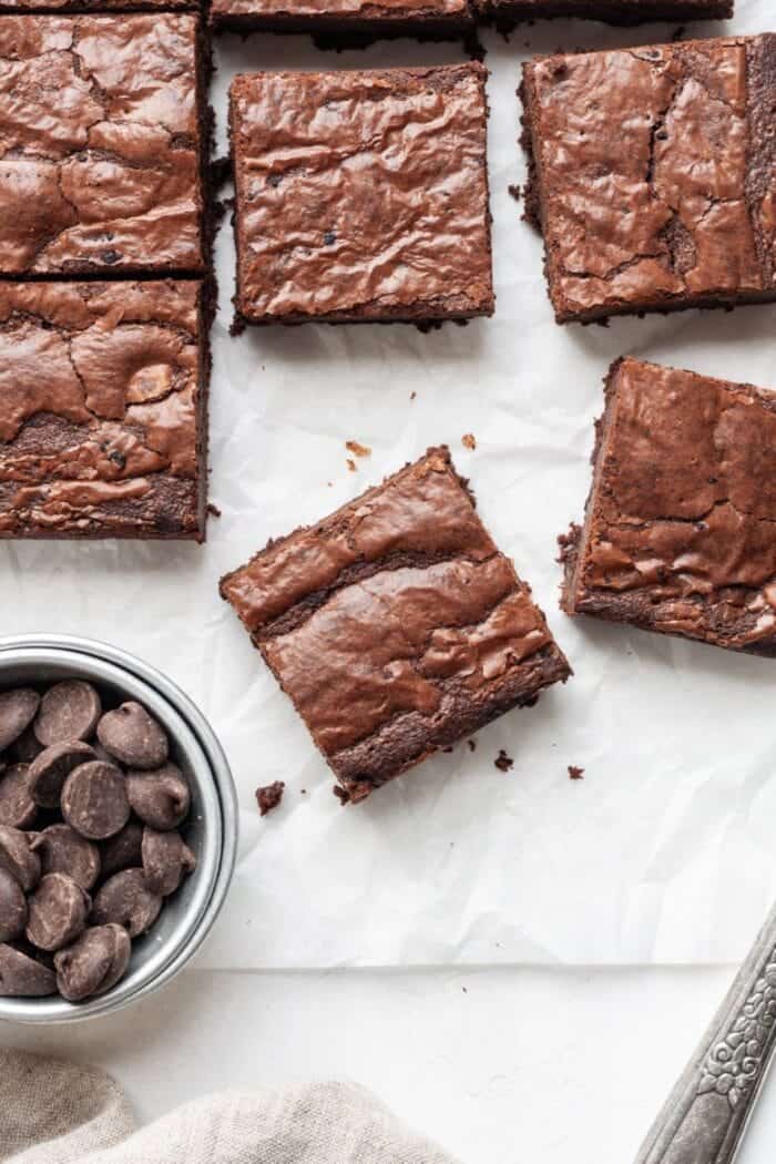 Cassava flour brownies on white parchment paper