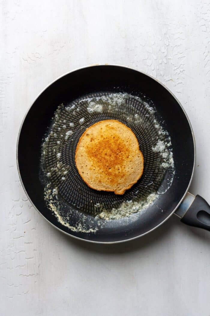 Crispy healthy pancake in pan