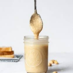 Homemade macadamia nut butter in a blender