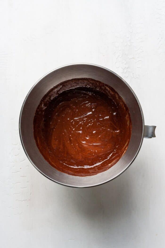 Paleo brownie batter in stand mixer