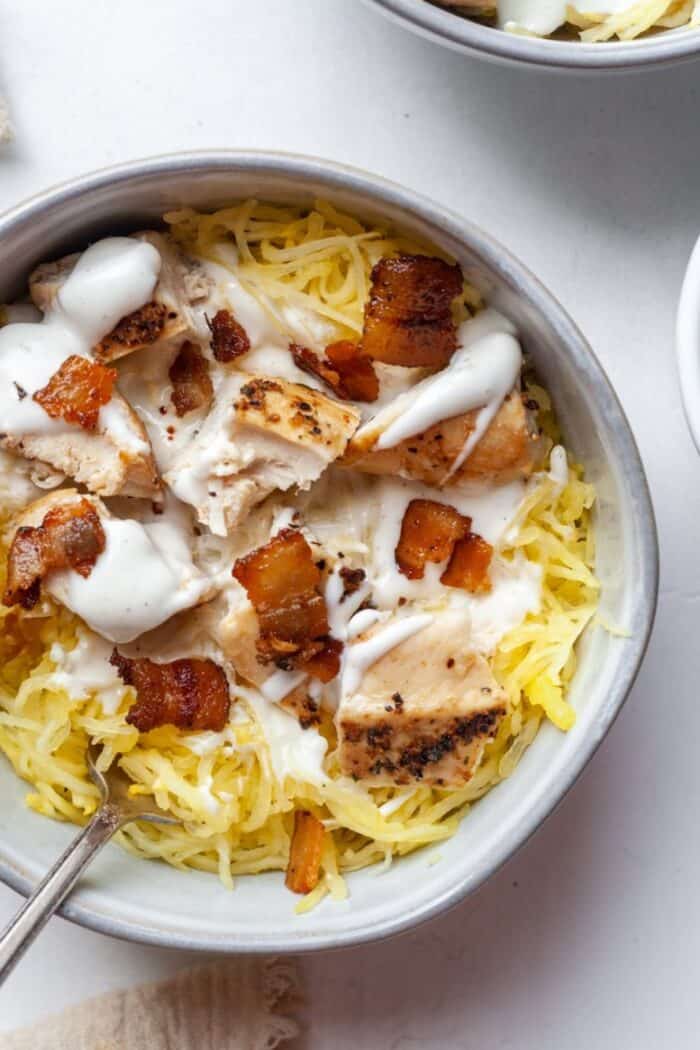 Spaghetti squash with bacon, Ranch dressing and chicken