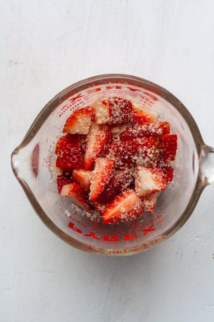 Diced strawberries tossed with almond flour