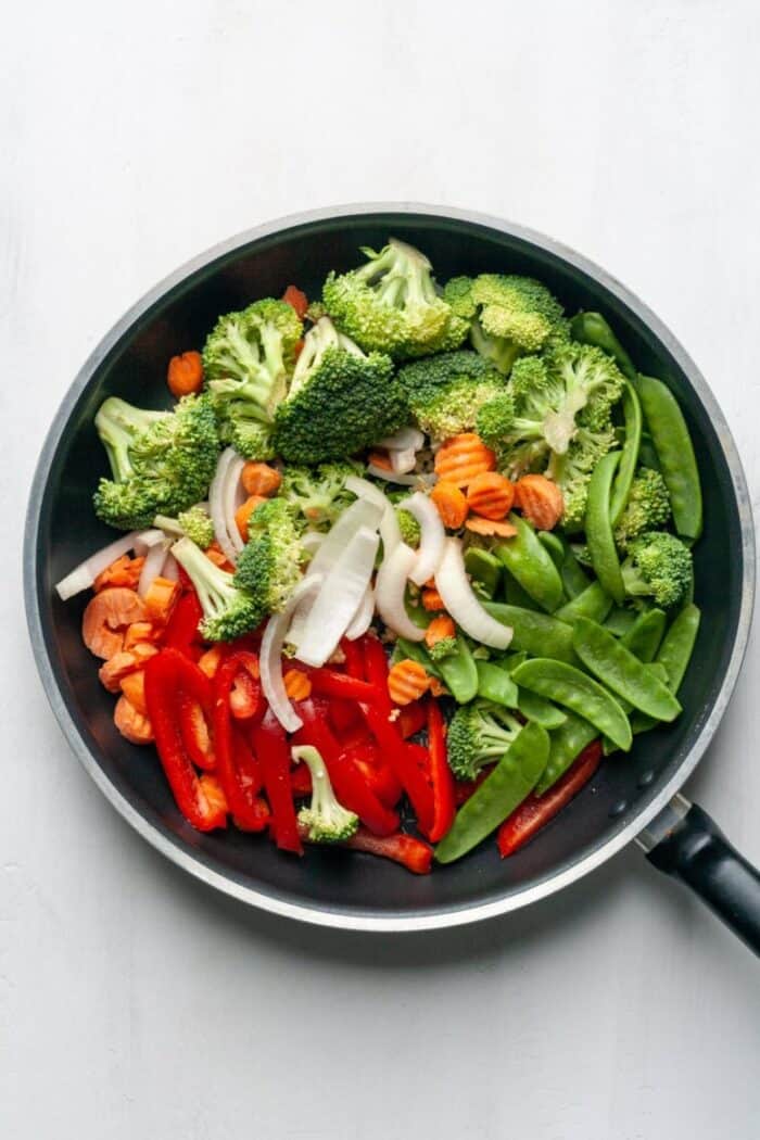 Stir fry veggies in skillet