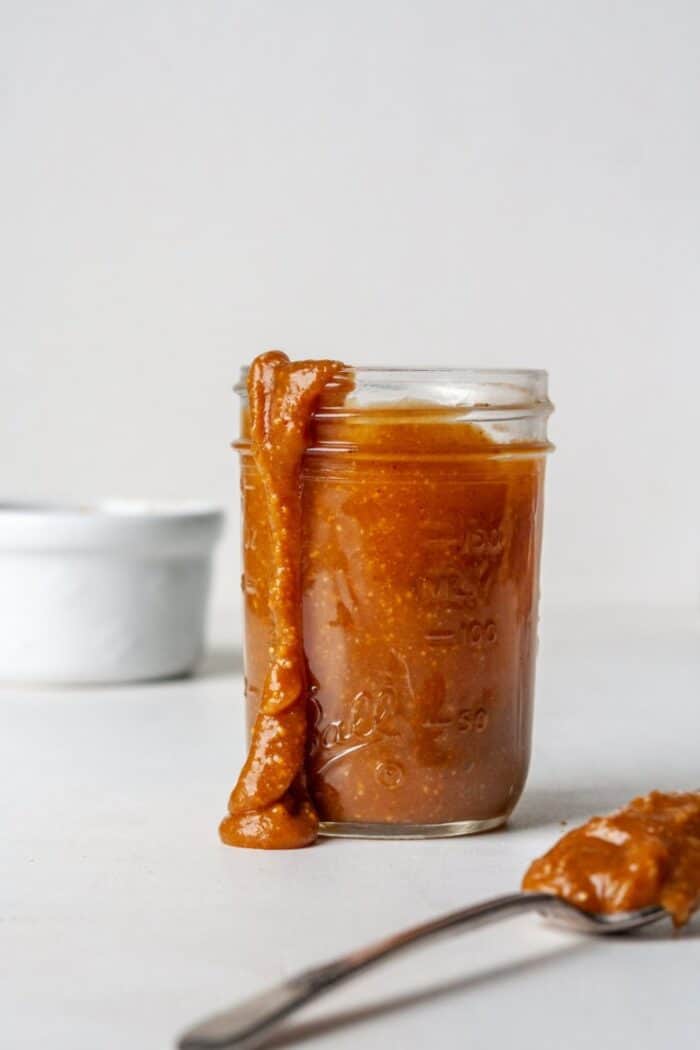 Salted caramel sauce in jar