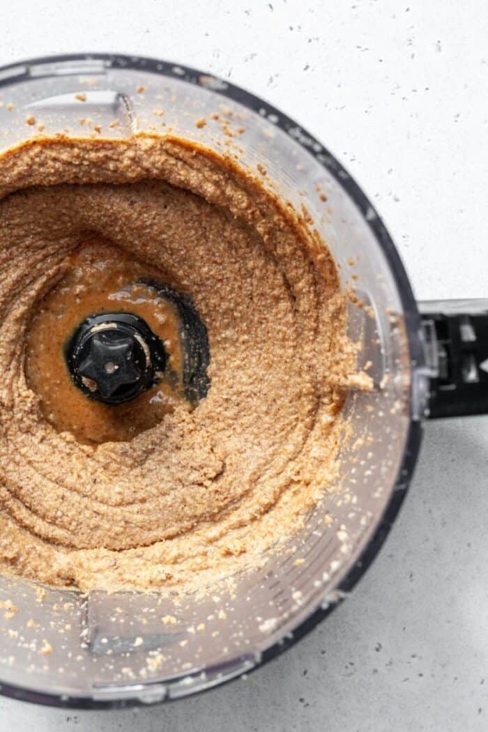 Blended almonds in food processor