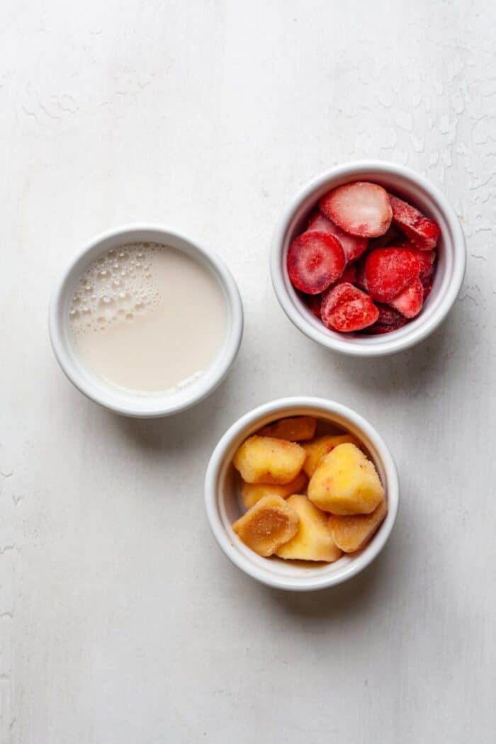 Frozen strawberries, pineapple and coconut milk