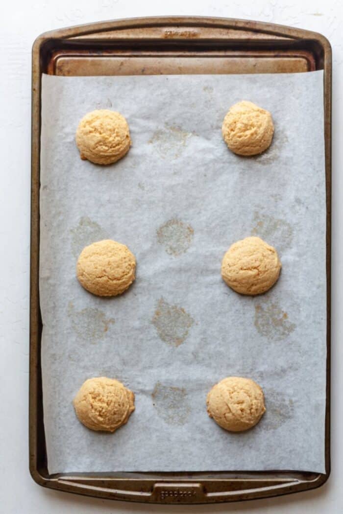 Peanut butter cookies on baking pan