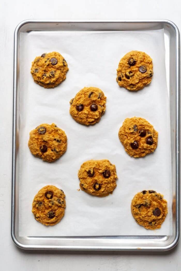 Paleo pumpkin cookies on baking pan