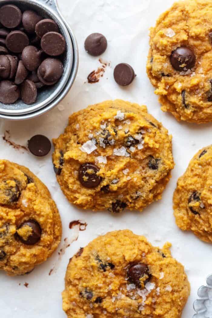 Almond flour pumpkin cookies with chocolate chips