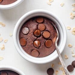 Chocolate baked oatmeal in ramekin