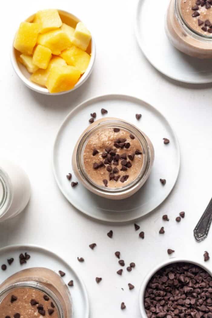 Chocolate mango smoothie in a glass