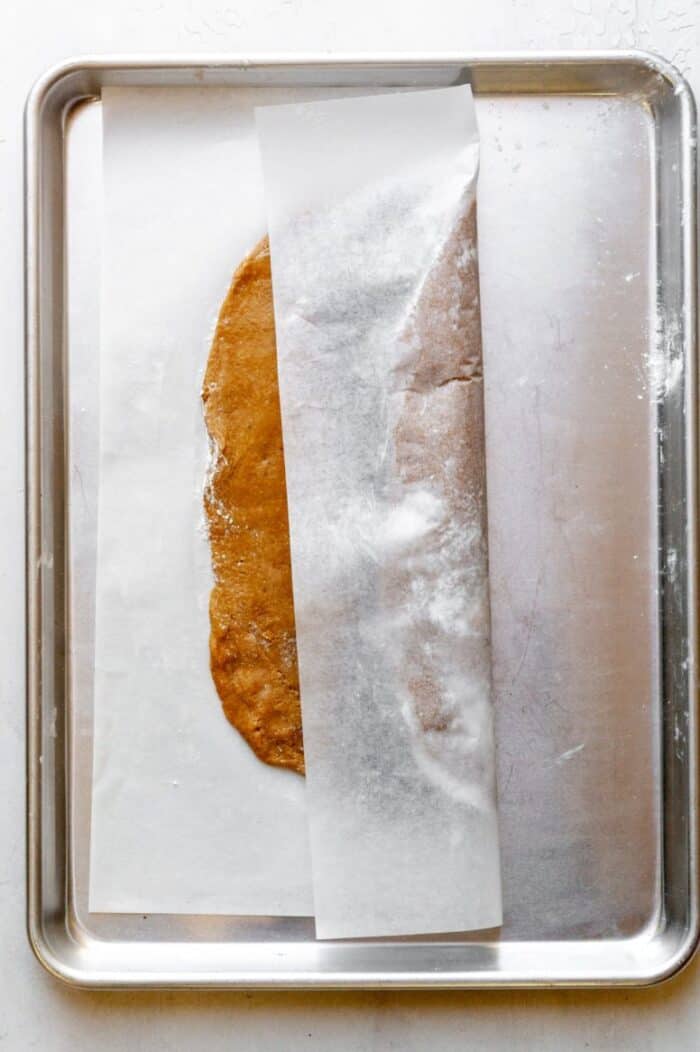 Parchment paper with cookie dough