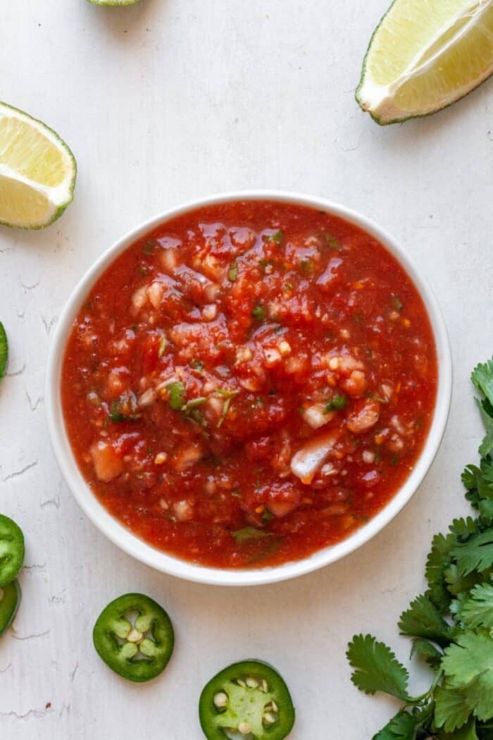 Keto salsa in bowl with jalapeño