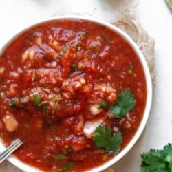 Keto salsa in a white bowl with cilantro