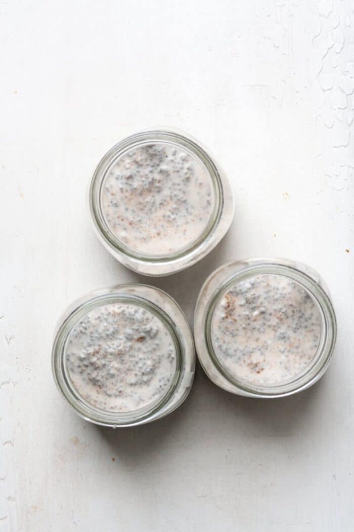 Chia pudding in glass jars